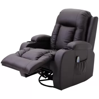 HOMCOM Fotoliu Relaxare cu Masaj si Incalzire, Fotoliu Rabatabil din Piele Artificiala cu 8 Puncte Masaj si Telecomanda, 85x94x104cm, Maro imagine
