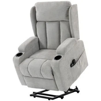 HOMCOM Fotoliu Ridicator Electric cu Masaj si Incalzire, Fotoliu Relax Electric din Chenille, Tetiera Rabatabila, Gri Deschis | Aosom Romania imagine