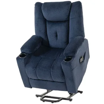 HOMCOM Fotoliu Ridicator Electric cu Masaj Vibrant si Incalzire, Fotoliu Relax Electric din Catifea, Spatar Inclinabil Albastru | Aosom Romania imagine