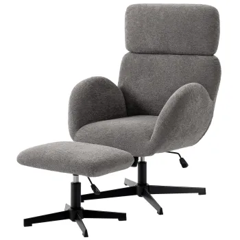 HOMCOM Fotoliu rotativ cu taburet, fotoliu de accent reglabil pe inaltime cu tetiera reglabila, functie de balans, Gri | Aosom Romania imagine