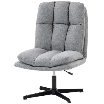 HOMCOM Fotoliu Rotativ de Living din Material Tip In, Fotoliu fara Brate cu Sezut Spatios si Picioare din Metal, Gri Deschis | Aosom Romania imagine