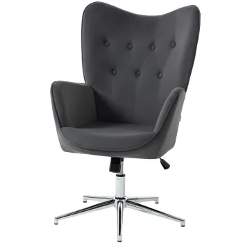 HOMCOM Fotoliu Rotativ din Catifea, Fotoliu Tapitat cu Cotiere, Functie de Balansare si Inaltime Reglabila, pentru Living, Gri Inchis | Aosom Romania imagine