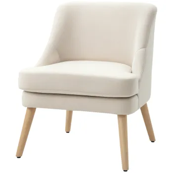 HOMCOM Fotoliu Scandinav Fotoliu confortabil pentru salon Fotoliu pentru dormitor Picioare din lemn masiv captuseala din material de in bej | Aosom Romania imagine