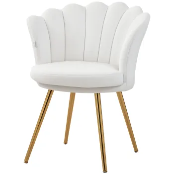 HOMCOM Fotoliu scoica scaun coafeza fotoliu din catifea fotoliu de living cu picioare din metal aurit crem | Aosom Romania imagine