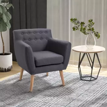 Homcom Fotoliu Stil Nordic in Tesatura Gri Inchis, 68x58.5x76cm imagine