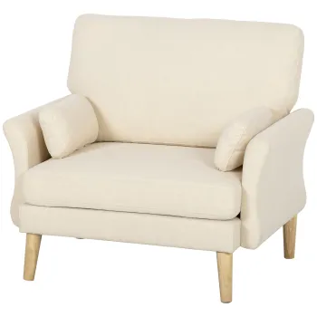 HOMCOM Fotoliu tapitat catifelat, scaun accent supradimensionat cu picioare din lemn, fotoliu pentru living si dormitor, alb crem | Aosom Romania imagine