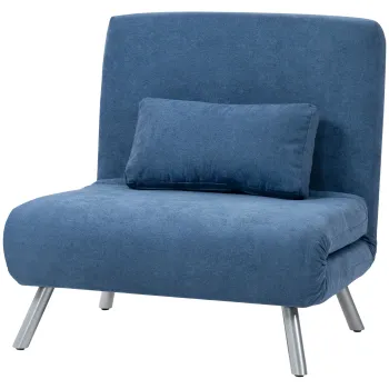 HOMCOM Fotoliu tapitat cu functie de pat, design 2-in-1, Fotoliu de dormit, Pat de oaspeti, Husa de stofa, cu perna, Albastru | Aosom Romania imagine