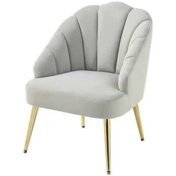 HOMCOM Fotoliu Tapitat cu Spatar in Forma de Cochilie, Fotoliu din Catifea cu Picioare Aurii, 63x65x84 cm, Gri | Aosom Romania imagine