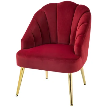 HOMCOM Fotoliu Tapitat cu Spatar in Forma de Cochilie, Fotoliu din Catifea cu Picioare Aurii, 63x65x84 cm, Rosu | Aosom Romania imagine