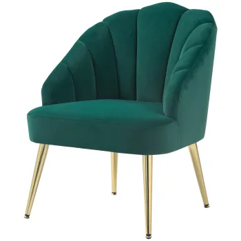 HOMCOM Fotoliu Tapitat cu Spatar in Forma de Cochilie, Fotoliu din Catifea cu Picioare Aurii, 63x65x84 cm, Verde | Aosom Romania imagine