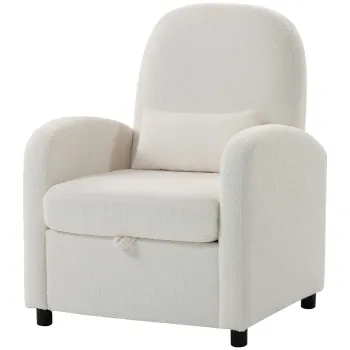 HOMCOM Fotoliu Tapitat cu Spatiu Ascuns, Spatar Inalt, Fotoliu Modern cu Brate si Perna Lombara, Material Teddy, pentru Dormitor si Sufragerie, Crem | Aosom Romania imagine