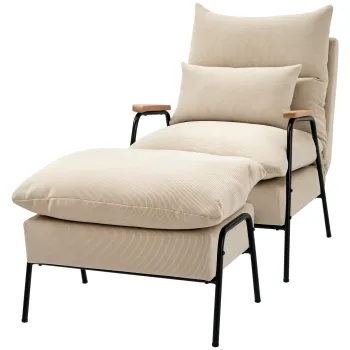 HOMCOM Fotoliu tapitat cu taburet, fotoliu de relaxare cu functie de culcat, scaun tapitat, perne, fotoliu TV, 68 x 91,5 x 88 cm, Bej | Aosom Romania imagine