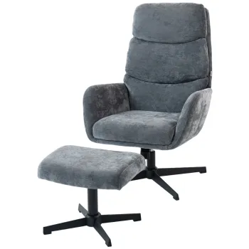 HOMCOM Fotoliu tapitat cu taburet, fotoliu lounge cu spatar inalt, baza metalica, pentru living, dormitor, gri | Aosom Romania imagine