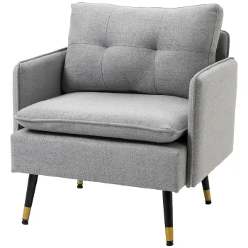 HOMCOM Fotoliu Tapitat din Material Textil cu Pernite Umplute, Canapea Moderna cu Picioare din Otel, 76x68x80 cm, Gri imagine