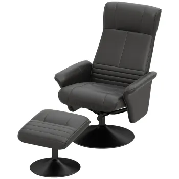 HOMCOM Fotoliu tapitat, fotoliu accent cu taburet, rotativ, ergonomic, aspect microfibra, pana la 150 kg, Negru | Aosom Romania imagine