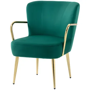 HOMCOM Fotoliu Tapitat in Stil Retro din Catifea cu Brate si Picioare Aurite, 62x69x79 cm, Verde | Aosom Romania imagine