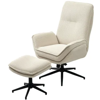 HOMCOM Fotoliu tapitat rotativ cu taburet, fotoliu recliner modern pentru living, dormitor, birou de acasa, Bej | Aosom Romania imagine
