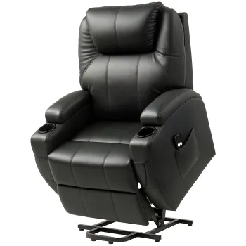 HOMCOM Fotoliu TV cu Functie de Ridicare Electrica si Relaxare cu Liegefunktion, Fotoliu TV cu Suport pentru Pahare, Buzzunare Laterale si Telecomanda, Piele Artificiala, Negru | Aosom Romania imagine