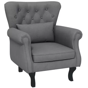 HOMCOM Fotoliu vintage cu spatar cu aripi, Scaun Accent, Fotoliu tapitat pentru semineu cu perna, spatar tapisat capitonat si brate rulate pentru camera de zi, dormitor, biroul de acasa, Gri inchis imagine