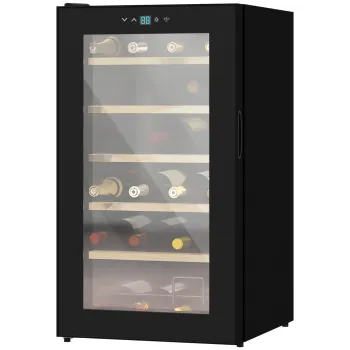 HOMCOM Frigider de Vinuri pentru 24 de Sticle de Sine Statator cu Usa de Sticla Frigider de 65 de litri cu o Singura Zona de Racire a Vinurilor cu Comenzi Digitale cu Ecran Tactil si Lumina LED Negru | Aosom Romania imagine