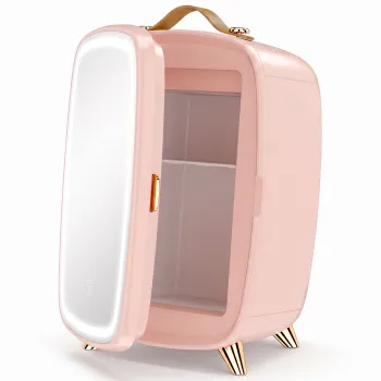 HOMCOM Frigider mic pentru cosmetice cu capacitate 6L cu usa cu oglinda si lumini LED reglabile 24,3x19,4x35,6 cm Roz | Aosom Romania imagine