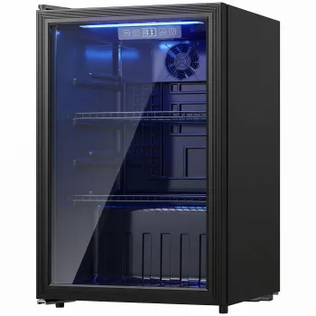 HOMCOM Frigider pentru bauturi 70 L, racitor pentru 70 doze cu usa dubla din sticla, raft reglabil, iluminare LED Negru | Aosom Romania imagine