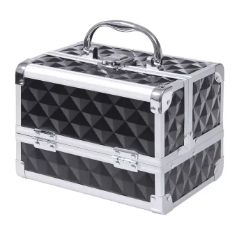 HOMCOM Geanta de machiaj depozitare la 3 nivele cu oglinda lacat cu 2 chei dim. 20L x 15l x 15H cm negru | Aosom Romania imagine