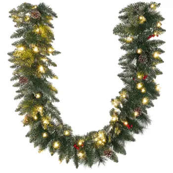 HOMCOM Ghirlanda de Craciun cu 50 de Lumini LED Albe, Temporizator si Decoratiuni, 180x30x30 cm, Verde | Aosom Romania imagine