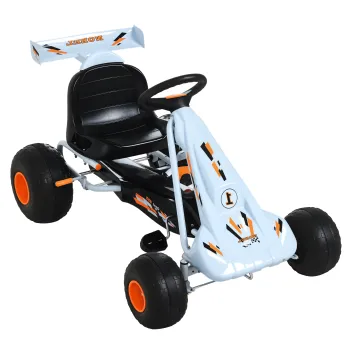 HOMCOM Go-Kart cu pedale si frana manuala, scaun reglabil, pedala, marsarier, kart cu lant, vehicul pentru copii, jucarie auto-pedalier pentru copii de la 3 ani Albastru deschis | Aosom Romania imagine
