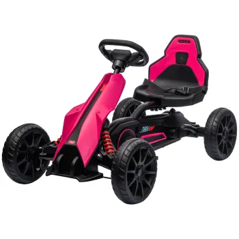 HOMCOM Go-Kart, vehicul pentru copii cu scaun reglabil, vehicul pe pedale, kart cu frana de mana, 3-8 ani, in aer liber, Roz | Aosom Romania imagine