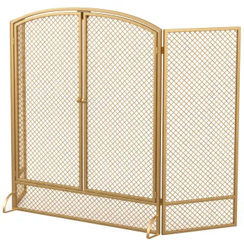 HOMCOM Grilaj de protectie pentru semineu pliabil in 3 parti cu usi duble, grilaj metalic rezistent la caldura, auriu | Aosom Romania imagine