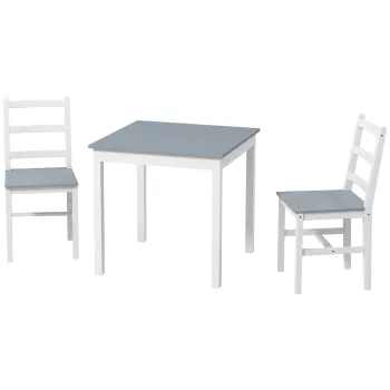 HOMCOM Grup de mese pentru 2 persoane, 2 scaune, 1 masa, Lemn de pin, Alb + Gri | Aosom Romania imagine