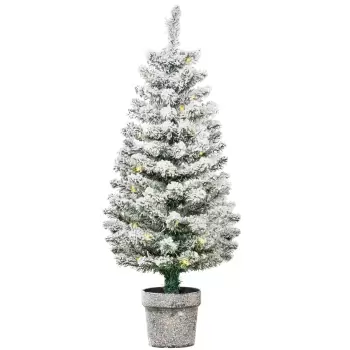 HOMCOM HOMCM Brad de Craciun Artificial Inzapezit 60 de Lumini LED Albe si 116 Ramuri, Baza cu vas detasabil, ?40x90cm, Verde imagine