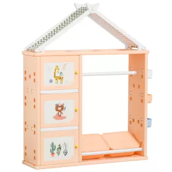 HOMCOM HOMCOM Dulap pentru Camera Copiilor, Mobila pentru Jucarii cu Containere si Cuier pentru Haine in PE portocaliu, 128x34x155cm imagine