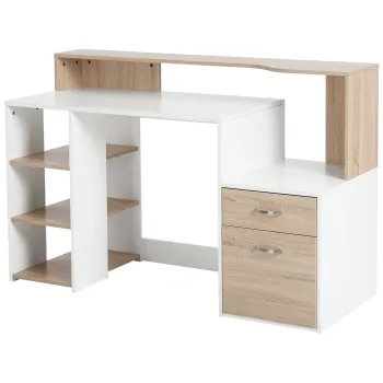 HomCom Homcom Masa de Birou Moderna pentru Computator cu Rafturi din Lemn MDF 140x55x92cm imagine