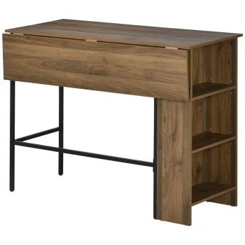 HOMCOM Insula centrala masa bar masa laterala rabatabila si 3 rafturi 120 x 76 x 91,4 cm marron | Aosom Romania imagine