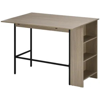 HOMCOM Insula centrala masa de bar cu masa rabatabila si 3 rafturi 120 x 76 x 91,4 cm gri deschis | Aosom Romania imagine