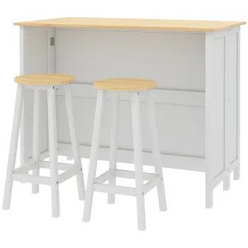 HOMCOM, Insula de bucatarie cu 2 taburete, blat de lucru rabatabil, 2 dulapuri cu 4 usi, design modern, alb | Aosom Romania imagine