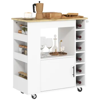 HOMCOM Insula de Bucatarie cu 6 Suporturi pentru Sticle, 3 Rafturi Laterale si Dulapior cu Balamale, 83x40x83 cm, Stejar | Aosom Romania imagine