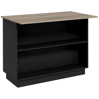 HOMCOM Insula de bucatarie cu bar 105 x 60cm pentru micul dejun, Carucior de bucatarie cu 2 compartimente deschise, 2 dulapuri, usi cu deschidere prin impingere si blat cu efect de lemn, Negru imagine