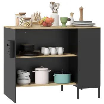 HOMCOM Insula de Bucatarie cu Blat de Lucru Mare, Dulap de Bucatarie cu Raft, Suport pentru Cutite si Dulap cu Usa Glisanta, 114.5x70x90 cm, Negru imagine