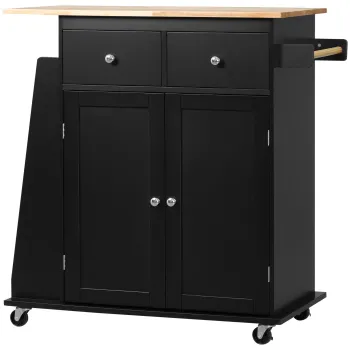 HOMCOM Insula de Bucatarie cu Dulapior, 2 Sertare si Suport pentru Condimente cu 3 Rafturi, 89x45x89,5 cm, Negru | Aosom Romania imagine