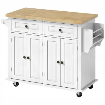 HOMCOM Insula de bucatarie cu roti si sertare, 111 x 44,5 x 82,5 cm, alb | Aosom Romania imagine