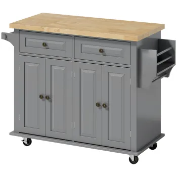 HOMCOM Insula de Bucatarie cu Roti si Sertare, 111 x 44,5 x 82,5 cm, Gri | Aosom Romania imagine