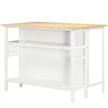 HOMCOM Insula de bucatarie, masa pliabila cu 2 rafturi din lemn si otel, mobila de bucatarie alb | AOSOM RO imagine