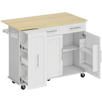 HOMCOM Insula de bucatarie mobila, suprafata extensibila, usi de dulap, sertare, suport pentru prosop, carucior de bucatarie din MDF, Alb | Aosom Romania imagine
