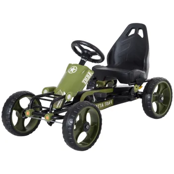 HOMCOM Kart cu Pedale pentru Copii de 3-6 Ani cu Scaun Reglabil si Frana de Mana, 105x54x61 cm, Verde | Aosom Romania imagine