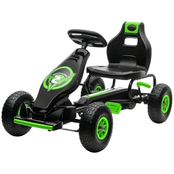 HOMCOM Kart cu pedale pentru copii scaun reglabil 3 pozitii frana de mana copil de la 5 la 12 ani verde negru | Aosom Romania imagine