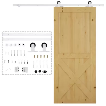 HOMCOM Kit de Feronerie de 6' Rustic pentru Interior pentru Montaj Usa Glisanta de Hambar, Alb imagine