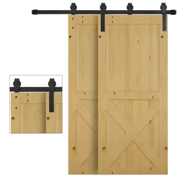 HOMCOM Kit de Feronerie din Otel Carbon 6.6FT pentru Usi Glisante de Dulap Hambar, Sistem de Sine pentru Usa Dubla cu Role imagine